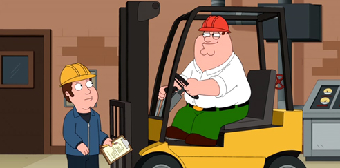 Peter Griffin wordt heftruckchauffeur